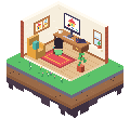 Someone at their desk at home, seen from behind, looks at the design of a little red-roofed house on their screen while the cat sleeps beside it.